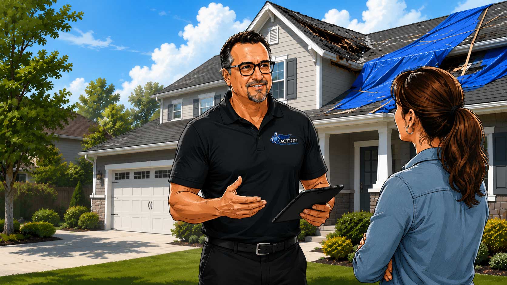 John from Action Public Adjusters talking to a client